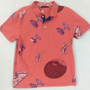 Star Wars Polo Shirt Coral Pink Mens S Disney Death Star, X-Wing, Tie Fighter